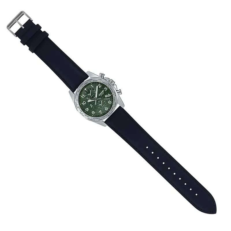 Casio Enticer Green Dial Black Leather Men's Watch- MTP-W500L-3AV